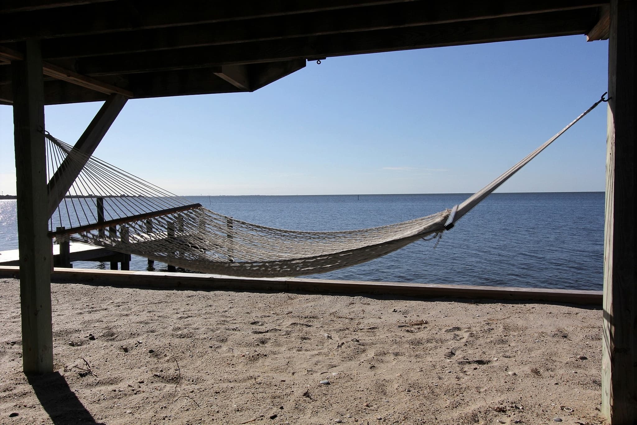 Hammock under the deck with sound view